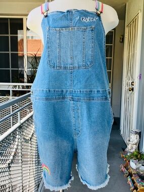 Target Pride Denim Romper Short Overalls with Rainbow Accent